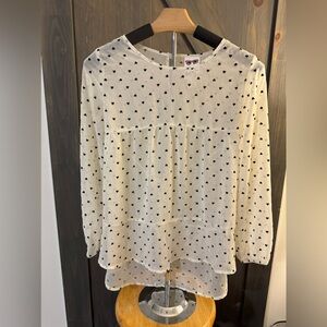 Belle du Jour Girls Black Hearts on Cream Sheer Long Sleeve Blouse size L